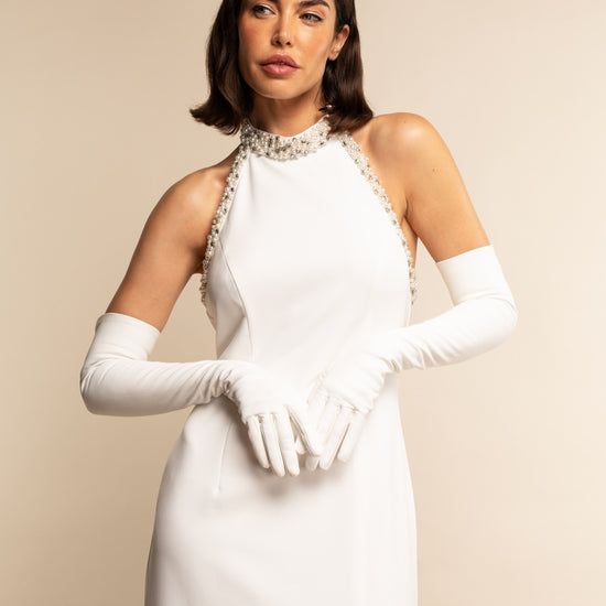 Angelina (white) - Italian silk lined 16-button length leather bridal / opera gloves - Fratelli Orsini - Luxury Leather Gloves - Handmade in Italy - 4