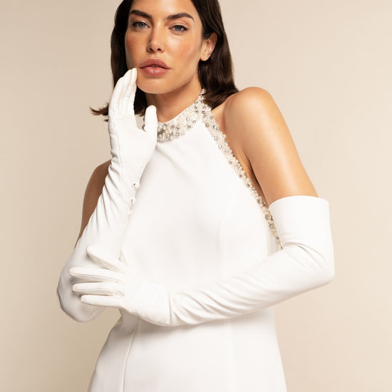 Angelina (white) - Italian silk lined 16-button length leather bridal / opera gloves - Fratelli Orsini - Luxury Leather Gloves - Handmade in Italy - 5