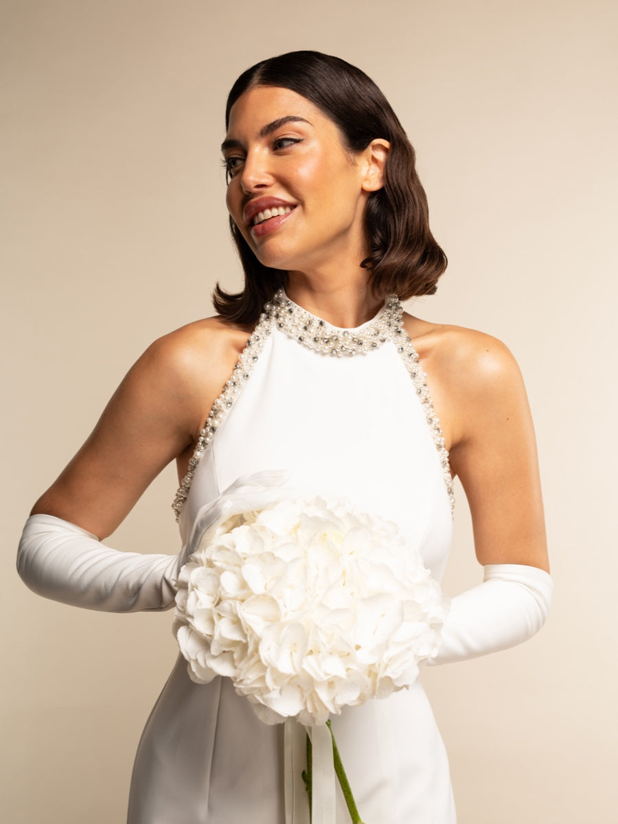 Angelina (white) - Italian silk lined 12-button length leather bridal / opera gloves  - Fratelli Orsini - Luxury Leather Gloves - Handmade in Italy - 5