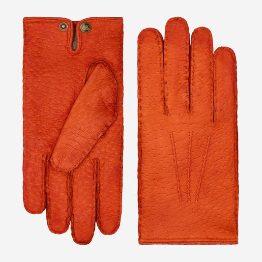 Antonio (orange) - Italian peccary leather gloves with cashmere lining