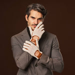 Arturo (cognac) - Hand-sewn Italian crochet driving gloves from lambskin leather - Fratelli Orsini - Luxury Leather Gloves - Handmade in Italy - 4