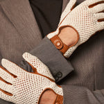 Arturo (cognac) - Hand-sewn Italian crochet driving gloves from lambskin leather - Fratelli Orsini - Luxury Leather Gloves - Handmade in Italy - 6