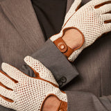Arturo (cognac) - Hand-sewn Italian crochet driving gloves from lambskin leather - Fratelli Orsini - Luxury Leather Gloves - Handmade in Italy - 6