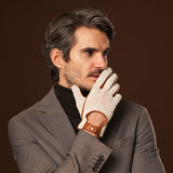 Arturo (cognac) - Hand-sewn Italian crochet driving gloves from lambskin leather - Fratelli Orsini - Luxury Leather Gloves - Handmade in Italy - 7