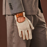 Arturo (cognac) - Hand-sewn Italian crochet driving gloves from lambskin leather - Fratelli Orsini - Luxury Leather Gloves - Handmade in Italy - 8