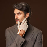 Arturo (cognac) - Hand-sewn Italian crochet driving gloves from lambskin leather - Fratelli Orsini - Luxury Leather Gloves - Handmade in Italy - 10