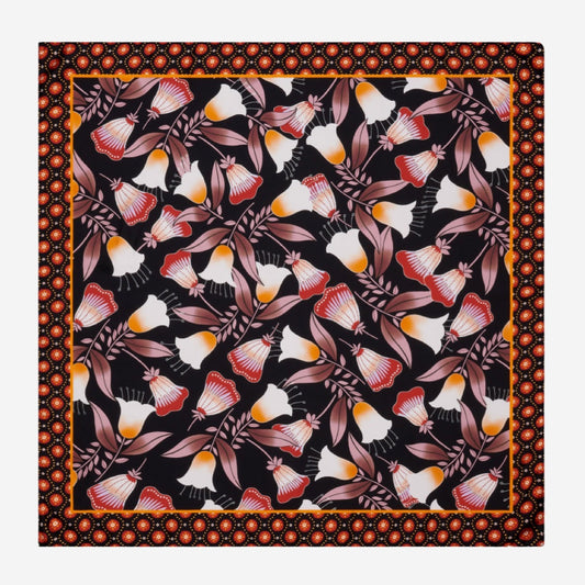 Bruna (black/orange)- Soft and lightweight Italian foulard from pure silk