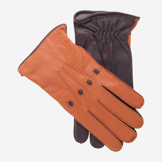 CA0322 (saddle) - Men's Italian cashmere lined deerskin dress driving gloves