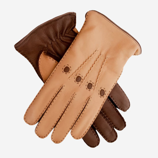CA0322 (tan) - Men's Italian cashmere lined deerskin dress driving gloves