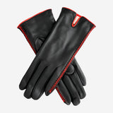CA0422 (black/red) - Women's lambskin cashmere lined leather gloves with decorative side accents
