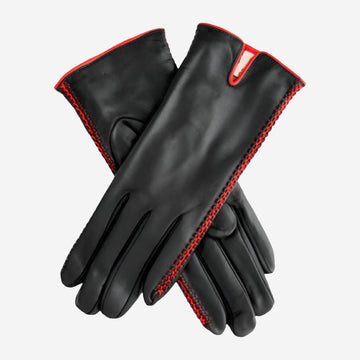 CA0422 (black/red) - Women's lambskin cashmere lined leather gloves with decorative side accents