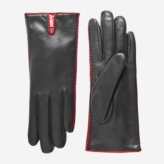 CA0422 (black/red) - Women's lambskin cashmere lined leather gloves with decorative side accents
