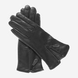 CA0547 (black) - Women's lambskin cashmere lined leather gloves with zipper