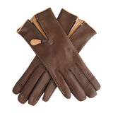 CA0547 (brown) - Women's lambskin cashmere lined leather gloves with zipper