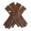 CA0547 (brown) - Women's lambskin cashmere lined leather gloves with zipper