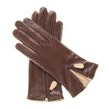 CA0547 (brown) - Women's lambskin cashmere lined leather gloves with zipper