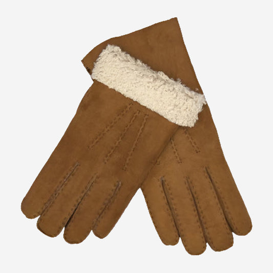 CA3121 (saddle) - Italian suede leather gloves with luxurious natural sheep fur lining
