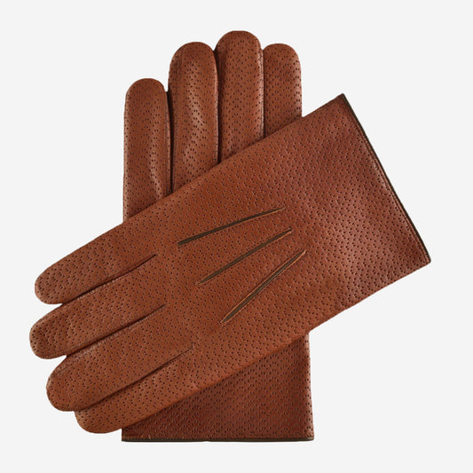 CA3976 (cognac) - Men's Italian cashmere lined leather gloves with unique contrast points
