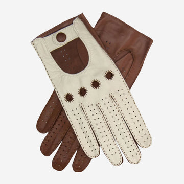 CA4123 (cream/brown) - Women's two-toned leather driving gloves