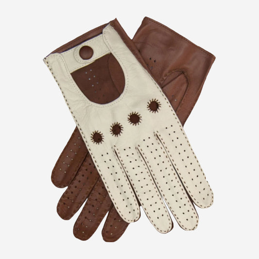 CA4123 (cream/brown) - Women's two-toned leather driving gloves