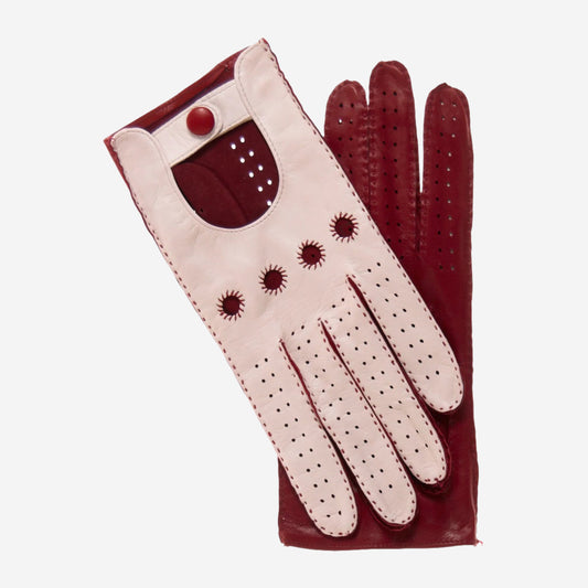 CA4123 (cream/claret) - Women's two-toned leather driving gloves