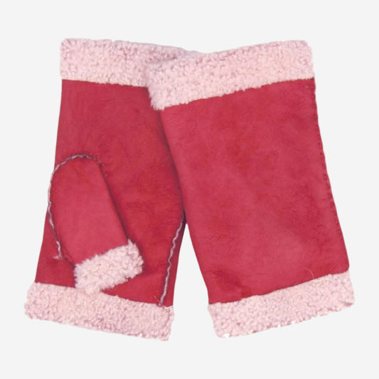 CA4163 (cranberry) - Women's Italian lamb shearling fingerless gloves
