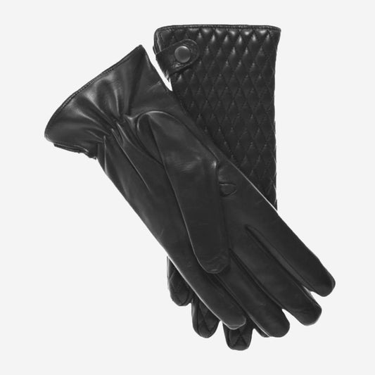 CA4439 (black) - Women's quilted leather gloves with cashmere lining