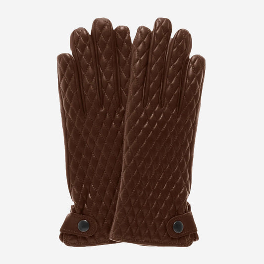 CA4439 (brown) - Women's quilted leather gloves with cashmere lining