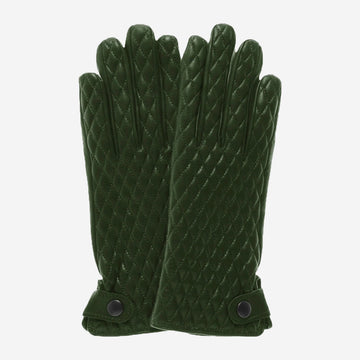 CA4439 (green) - Women's quilted leather gloves with cashmere lining