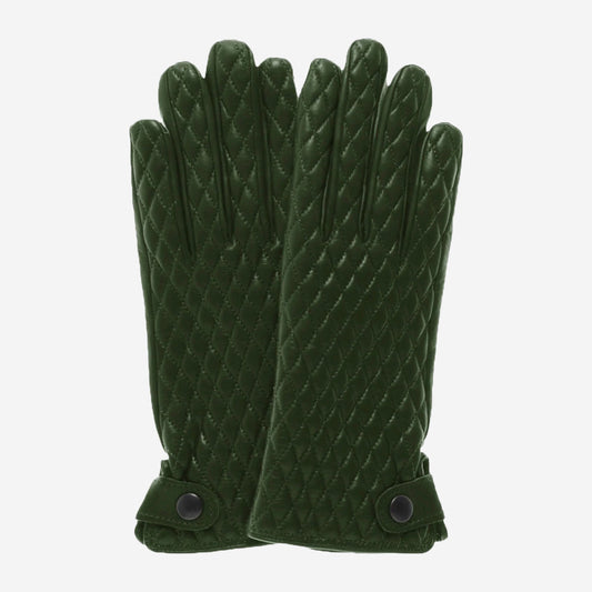 CA4439 (green) - Women's quilted leather gloves with cashmere lining