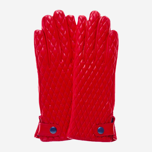 CA4439 (red) - Women's quilted leather gloves with cashmere lining