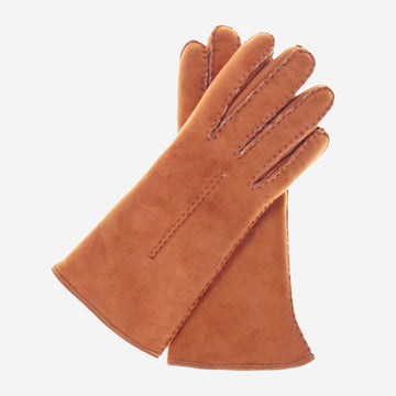 CA4465 (saddle) - Women's Italian handsewn sueded lamb shearling gloves