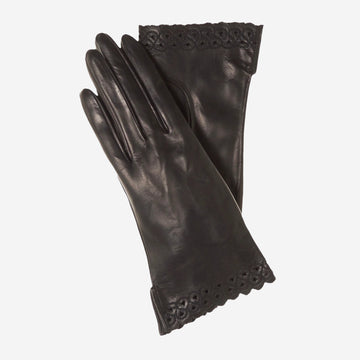 CA4534 (black) - Women's unlined dress leather gloves with "lace-work" cuff
