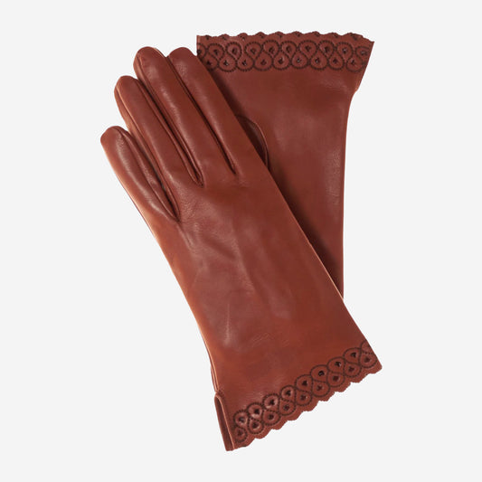 CA4534 (marron moyen) - Gants femme en cuir non doublés avec manchette "ajourée"