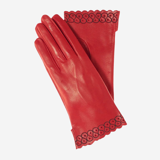 CA4534 (red) - Women's unlined dress leather gloves with "lace-work" cuff