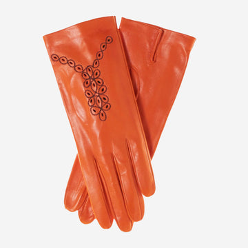 CA4539 (orange) - Women's unlined dress leather gloves with "lace-work" design