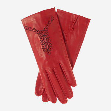 CA4539 (red) - Women's unlined dress leather gloves with "lace-work" design