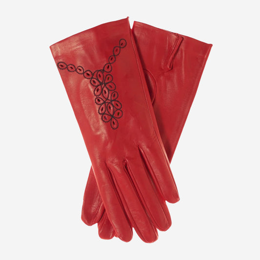 CA4539 (red) - Women's unlined dress leather gloves with "lace-work" design