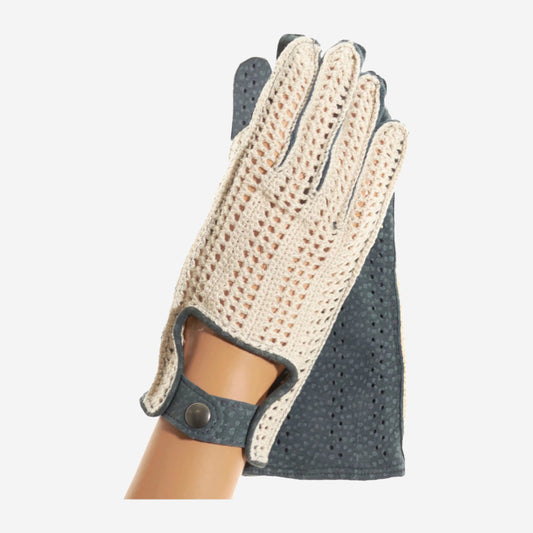 CA4620 (jeans) - Women's crochet and carpincho leather driving gloves