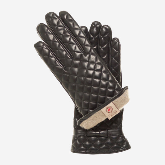 CA4643 (black) - Women's cashmere lined quilted leather gloves with bow