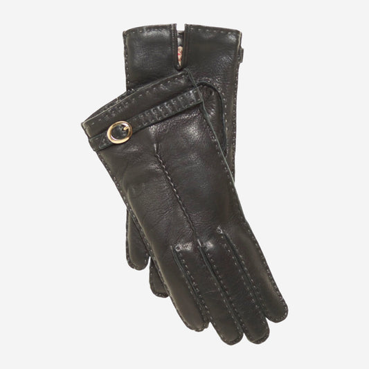CA4661 (black) - Women's handsewn cashmere lined deerskin gloves with distinctive strap and buckle