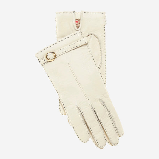 CA4661 (cream) - Women's handsewn cashmere lined deerskin gloves with distinctive strap and buckle