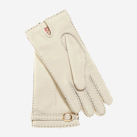CA4661 (cream) - Women's handsewn cashmere lined deerskin gloves with distinctive strap and buckle
