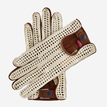 CA4916 (brown) - Hand-sewn Italian crochet driving gloves from lambskin leather