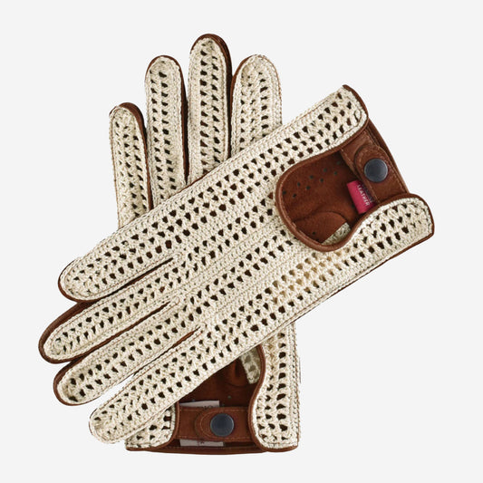 CA4916 (brown) - Hand-sewn Italian crochet driving gloves from lambskin leather