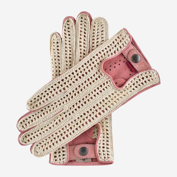CA4916 (pink) - Hand-sewn Italian crochet driving gloves from lambskin leather