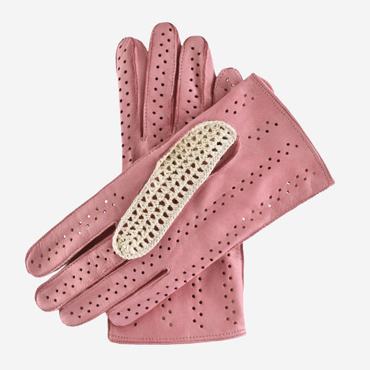 CA4916 (pink) - Hand-sewn Italian crochet driving gloves from lambskin leather