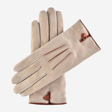 CA4941 (alabaster) - Women's handsewn cashmere lined suede gloves with distinctive details