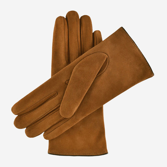 CA4941 (brown) - Women's handsewn cashmere lined suede gloves with distinctive details