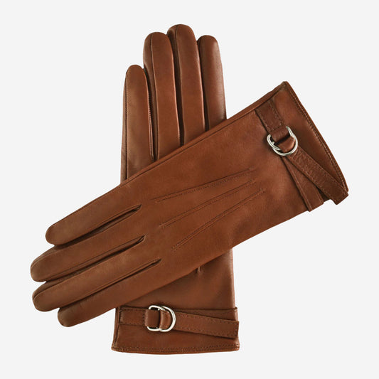 CA4987 (cognac) - Women's Italian leather lambskin gloves with strap